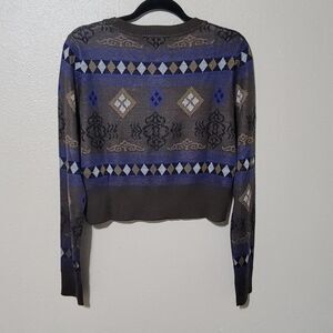 Current Mood Autumn Edge Argyle Knit Cropped Sweater Size L NWT
